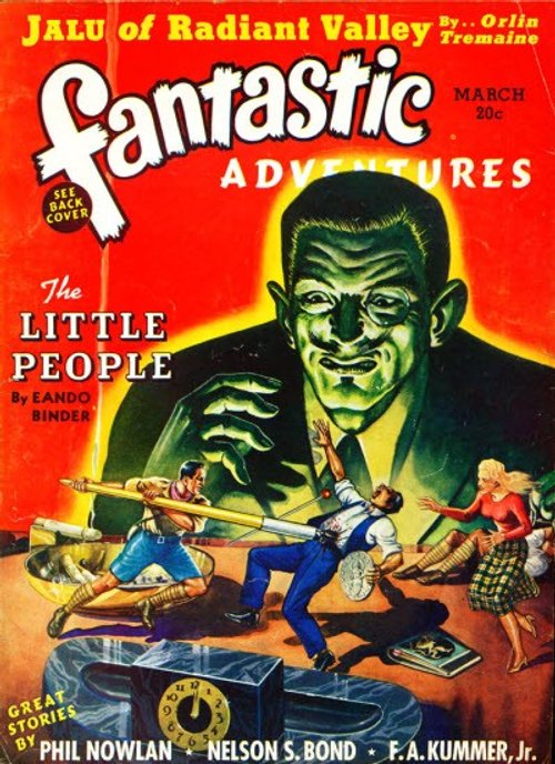 Giant Green Menace Looms Over Tiny Humans – Fantastic Adventures March 1940s