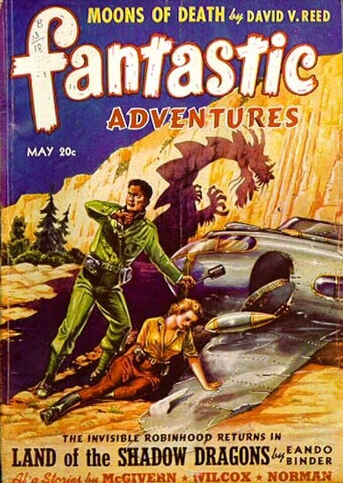 Fantastic Adventures May 1940s 'Land of the Shadow Dragons' Pulp Cover