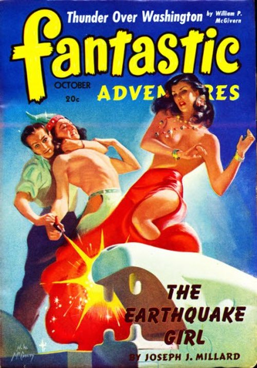 Fantastic Adventures Oct 1950 — 'The Earthquake Girl' Pulp Cover by McCauley