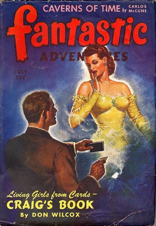 Fantastic Adventures July 1940s — Woman Conjured From Playing Card Cover Art