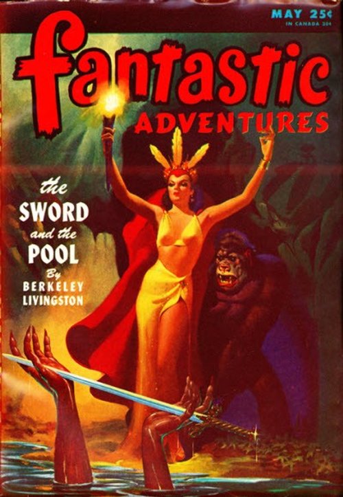 Fantastic Adventures May 1948 — Priestess, Gorilla & Enchanted Sword Cover