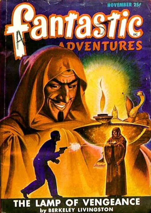 Fantastic Adventures Nov 1940s 'Lamp of Vengeance' Sinister Sorcerer Cover