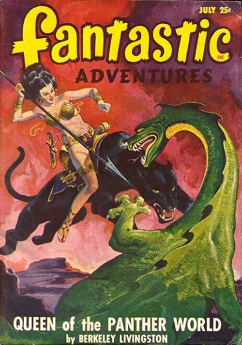 Queen of the Panther World — Fantastic Adventures July Pulp Cover