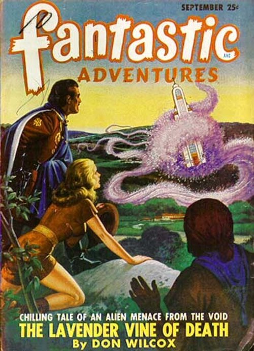 Fantastic Adventures Sept 1940s 'Lavender Vine of Death' Alien Menace Cover