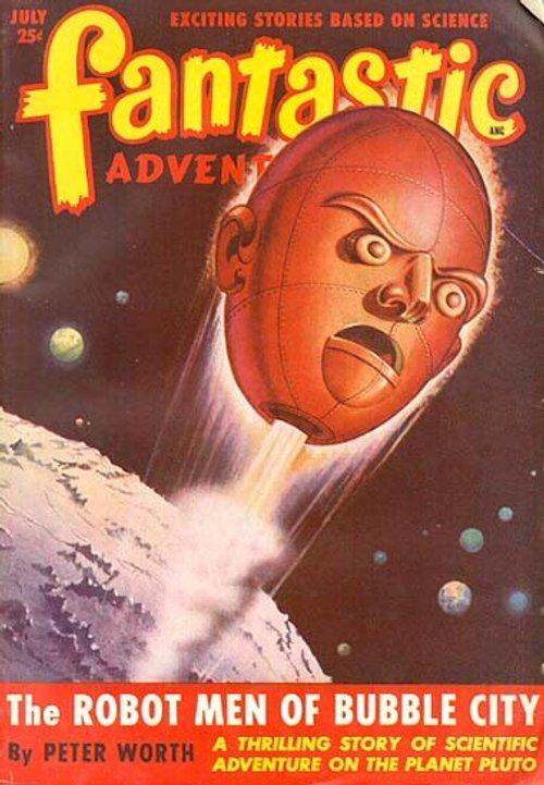 Giant Rocket-Headed Robot, Fantastic Adventures July 1951 Cover