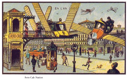 En L'An 2000: Aero-Cab Station — French Retro-Futurist Postcard c.1900