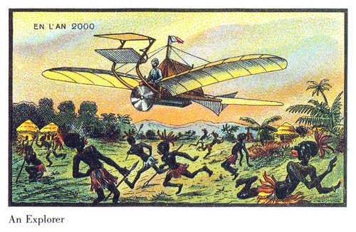 En L'An 2000: French Explorer Flies Over Africa, c.1900 Chromolithograph