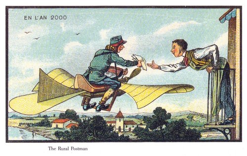 En L'An 2000: Flying Postman Delivers Mail by Personal Aircraft, c.1900
