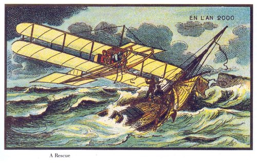 En L'An 2000: Aerial Rescue at Sea — French Futurist Postcard c.1900