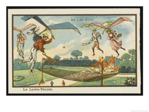 En L'An 2000: Aerial Lawn Tennis, French Futurist Chromolithograph Card
