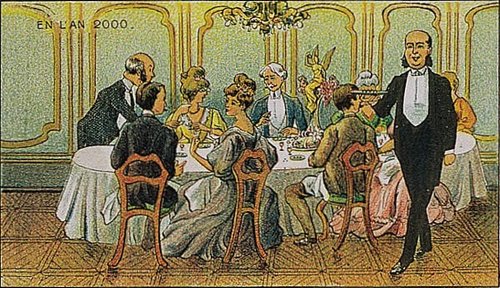 En L'An 2000: French Futurist Dinner Party Postcard, c.1900