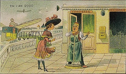 En L'An 2000: French Chromolithograph Postcard Showing Year 2000 Daily Life