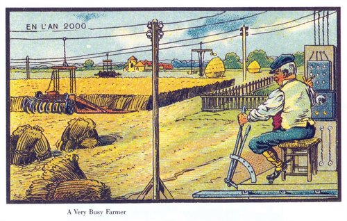 En L'An 2000: Remote-Controlled Electric Farming, French Futurist Postcard c.1900