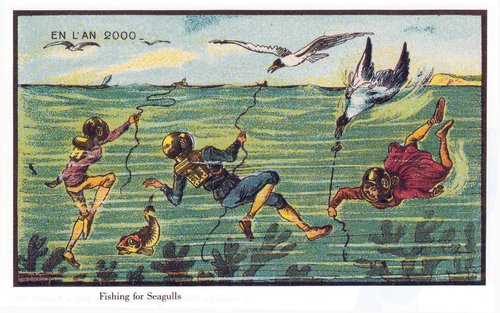 En L'An 2000: Underwater Seagull Fishing, French Futurist Postcard c.1900