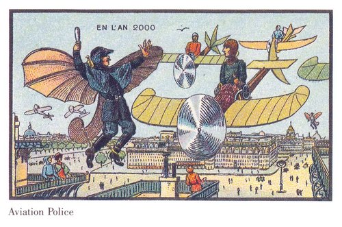 Aviation Police Over Paris — En L'An 2000 French Future Vision Card