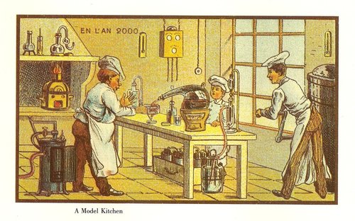 En L'An 2000: A Model Kitchen of the Future, French Futurist Postcard c.1900