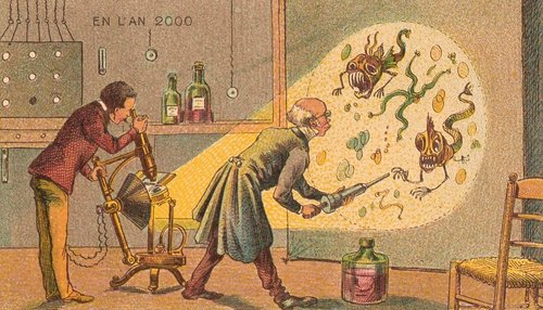 En L'An 2000: Microscopic Monsters Projected in French Futurist Postcard
