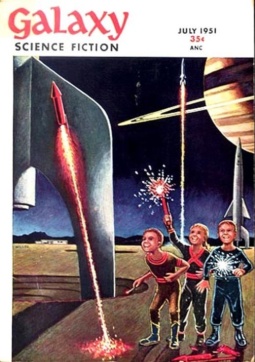 Galaxy Science Fiction July 1951 — Space Kids Launch Model Rockets on Alien World