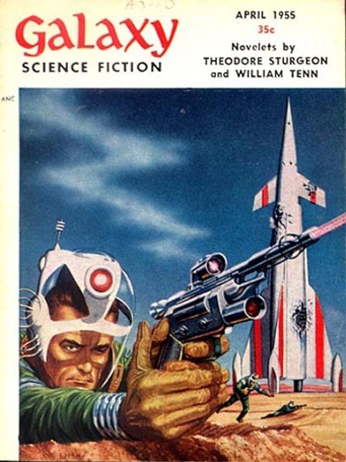 Emsh Galaxy Science Fiction April 1955 Armed Spaceman vs Rocket