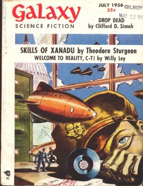 Galaxy Science Fiction July 1956 – Giant Alien Examines Rocket Ship Through Office Window