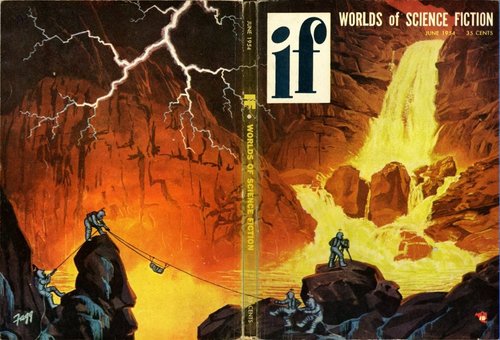 Spacesuited Explorers Brave Volcanic Waterfall — IF Magazine June 1954