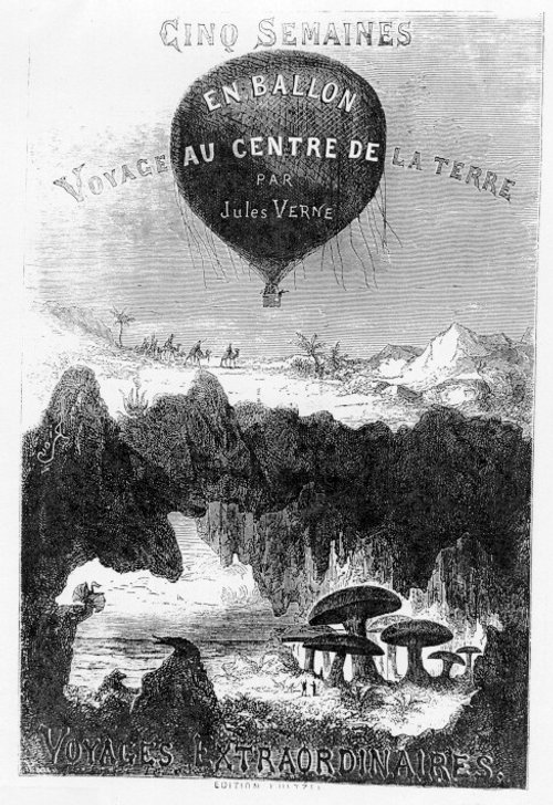 Édouard Riou's Combined Title Page: Jules Verne's Balloon & Underground Worlds, 1860s