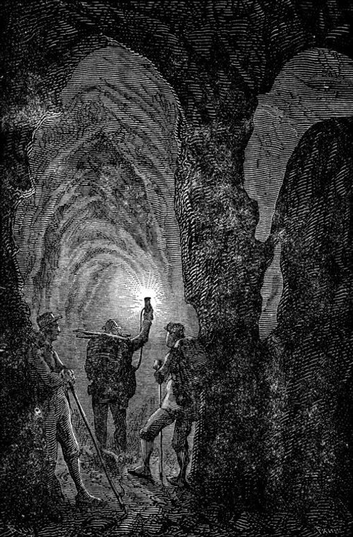 Journey to the Center of the Earth — Verne's Explorers Descend by Torchlight