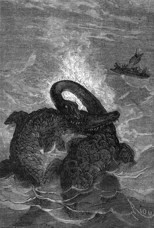 Édouard Riou's Giant Serpent Attack — Jules Verne's Journey to the Center of the Earth