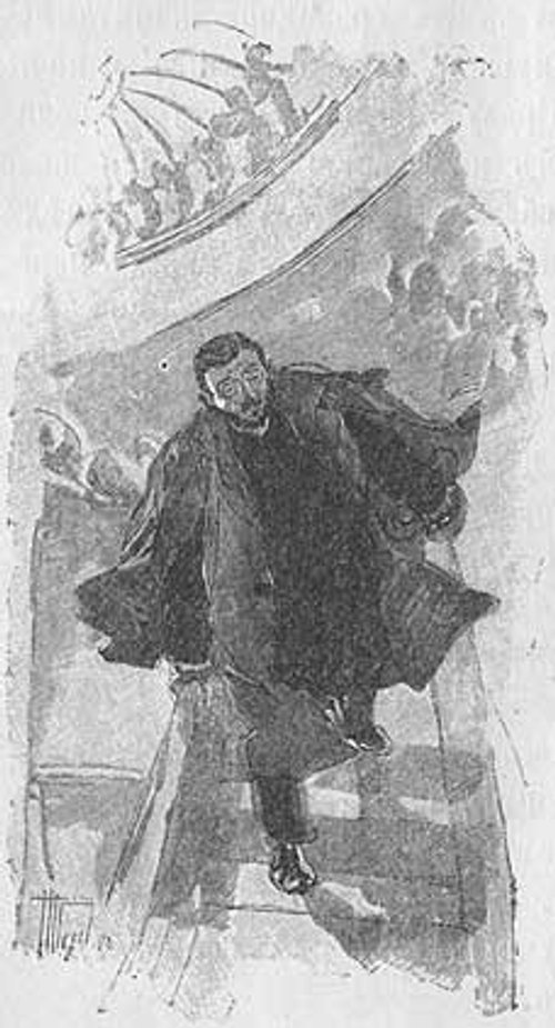 Mysterious Cloaked Figure Flees Airship, Victorian Sci-Fi Illustration c.1890s