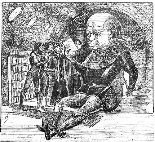 Giant Mechanized Robot Guards Archive — Victorian Jules Verne Era Engraving