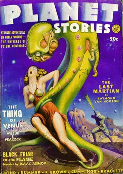 Planet Stories: Tentacled Venus Monster Attacks Woman, Early 1940s Pulp Cover