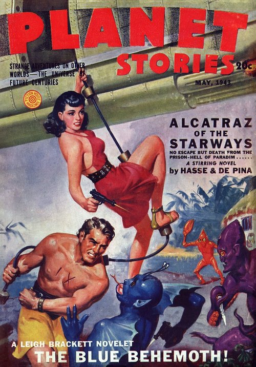 Planet Stories May 1943 – Alcatraz of the Starways, Alien Brawl Cover