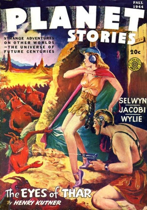 Planet Stories Fall 1944 — 'The Eyes of Thar' Alien World Battle Cover