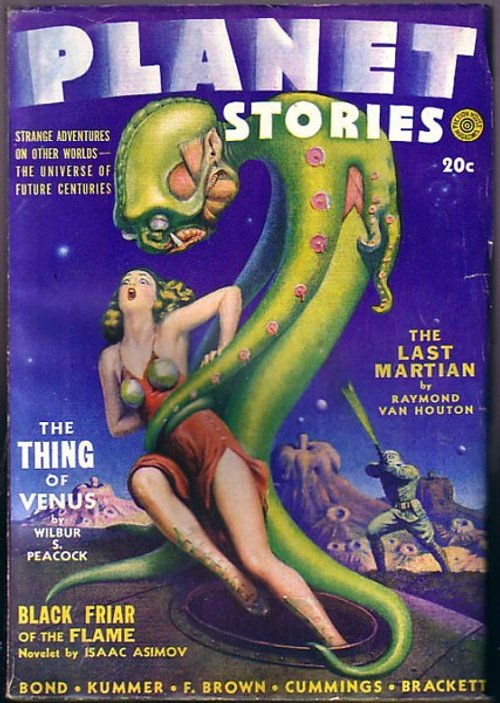 Planet Stories 'Thing of Venus' Cover — Tentacled Monster Seizes Woman, 1940s