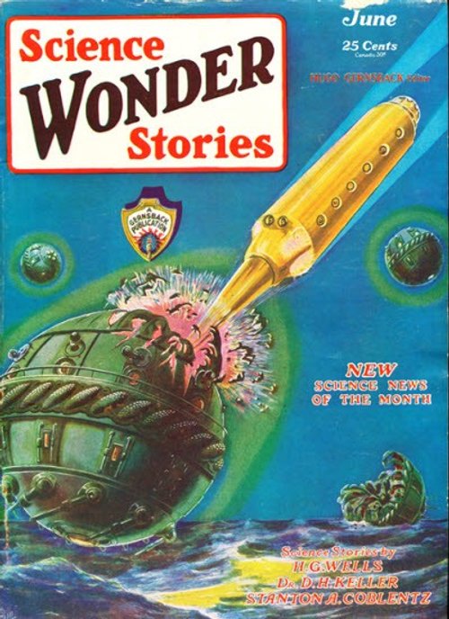 Science Wonder Stories June 1929 — Submarine Sphere Under Torpedo Attack