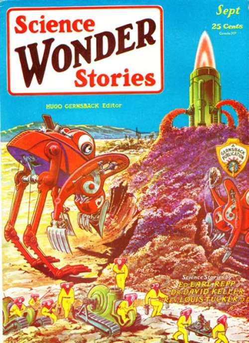 Giant Robot Menaces Tiny Humans, Science Wonder Stories Sept 1929