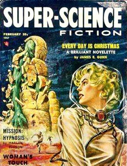 Stone Giant Awakens — Super-Science Fiction February 1957 Cover