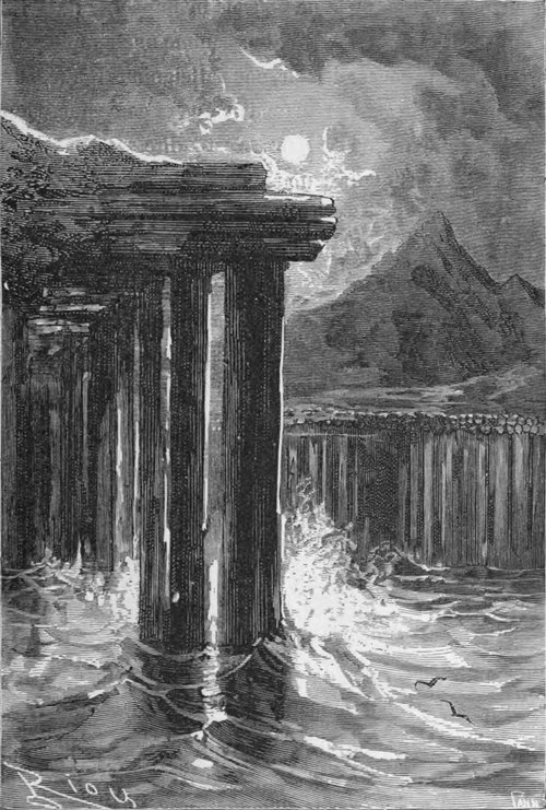 Sunken Atlantis Colonnade by Moonlight — Verne's 20,000 Leagues Engraving