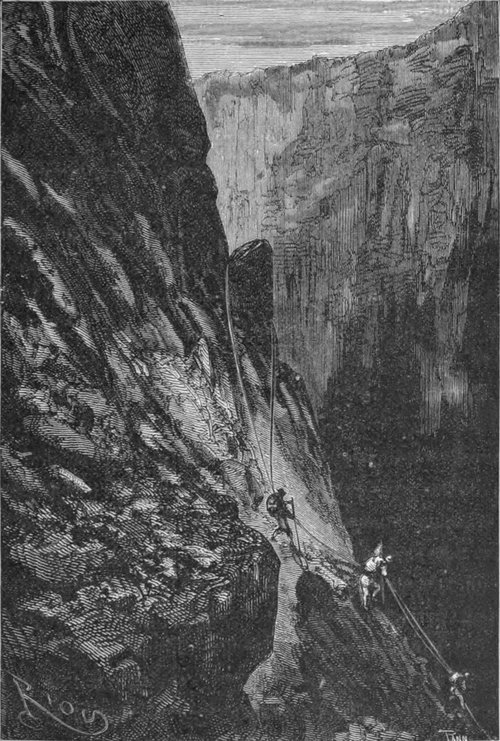 Édouard Riou's Canyon Descent — Jules Verne Adventure Engraving 1860s-70s