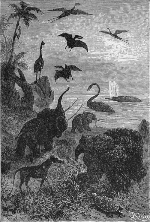 Édouard Riou's Prehistoric World — Journey to the Center of the Earth Engraving