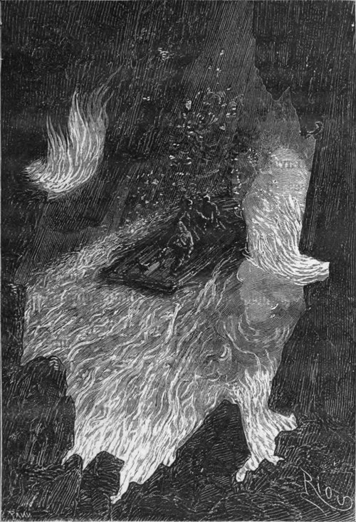 Édouard Riou's Burning Furniture Scene – Jules Verne Victorian Engraving