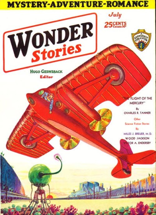 Wonder Stories July 1932 — 'The Flight of the Mercury' Aerial Cover Art