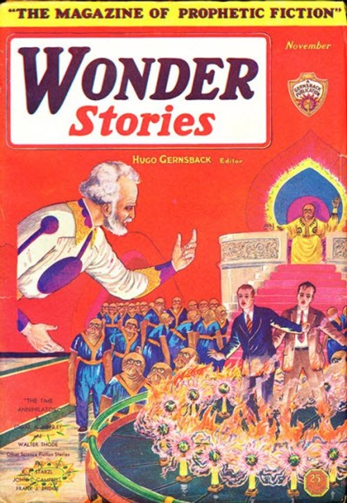 Wonder Stories Nov 1931: Time Annihilator Ritual Crowd Scene Cover