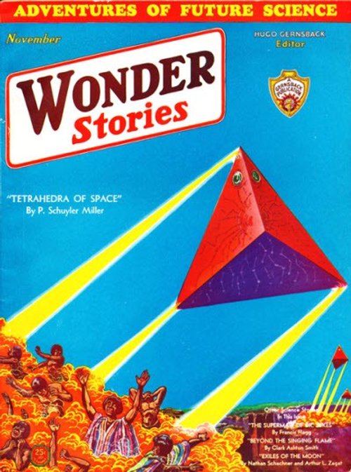 Wonder Stories Nov 1931 — Tetrahedra of Space Alien Pyramid Attack Cover