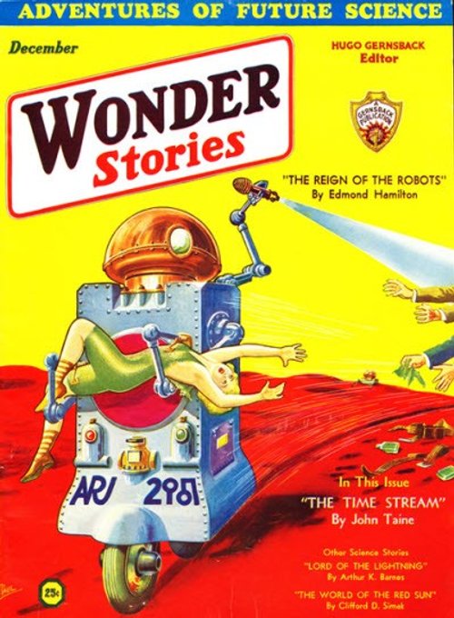 Robot Abducts Woman — Wonder Stories Dec 1931 'Reign of the Robots'