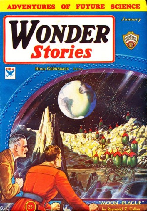 Wonder Stories 'Moon Plague' Cover — Insectoid Lunar Invaders, January 1934