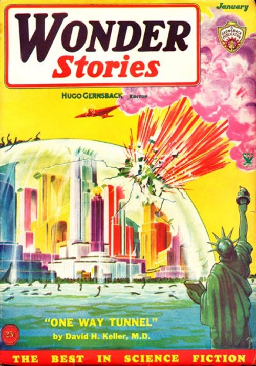 Wonder Stories Jan 1931: NYC Dome Explosion with Statue of Liberty