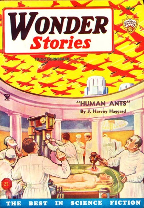 Wonder Stories 'Human Ants' Cover — Shrinking Ray Lab Scene, 1930s