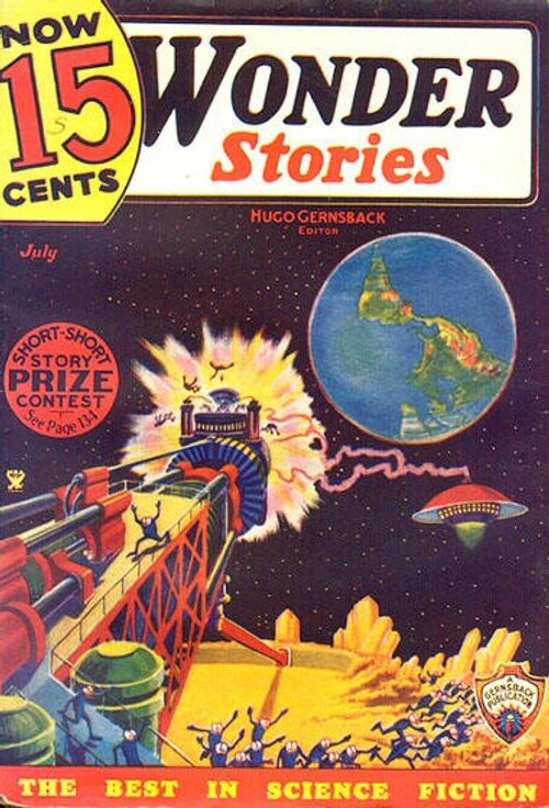 Wonder Stories July 1930s: Space Cannon Fires at Earth from Alien World