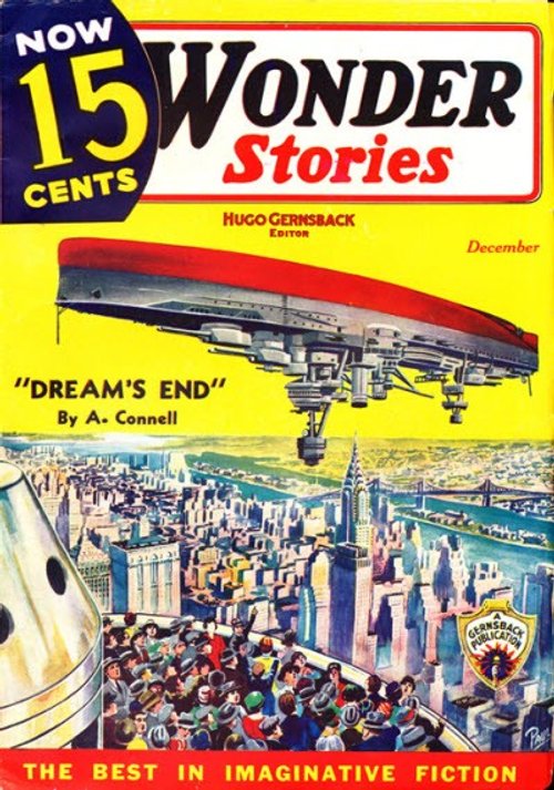 Wonder Stories Dec 1930s: Giant Zeppelin Over Future New York City